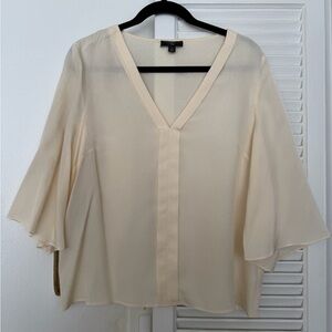 J. Crew Cream V-Neck Sheer Flutter-Sleeve Blouse